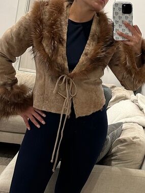 Cropped Fur Jacket with Fur Sleeves in Size S
